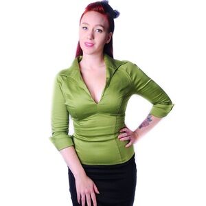 Pinup Couture Lauren Top Olive Green